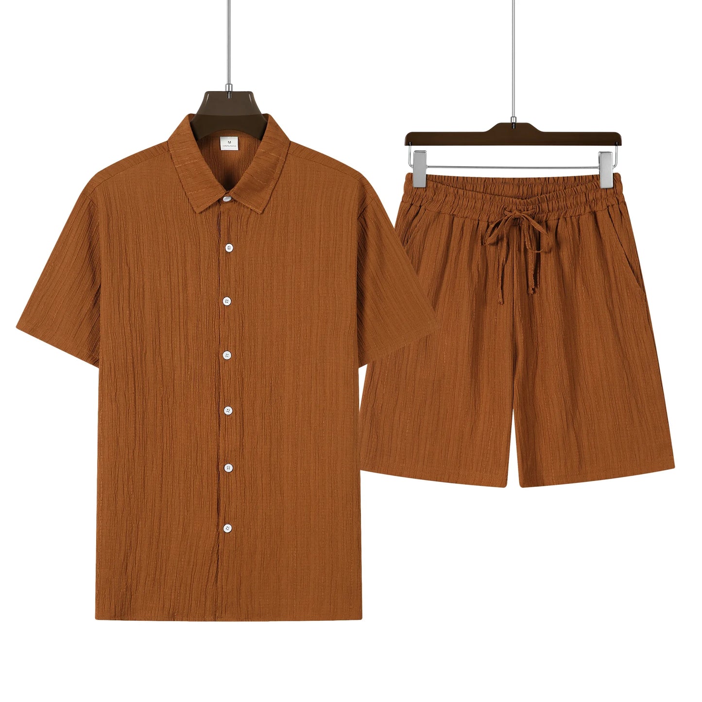 Herren Kurzarm Hemd Set Hellblau mit Shorts Freizeit Zweiteiler Sommer Outfit Knopfleiste