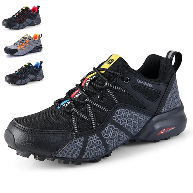 Herren Schwarz Grau rutschfest Outdoor Wanderschuhe mit Schnürung und griffiger Sohle