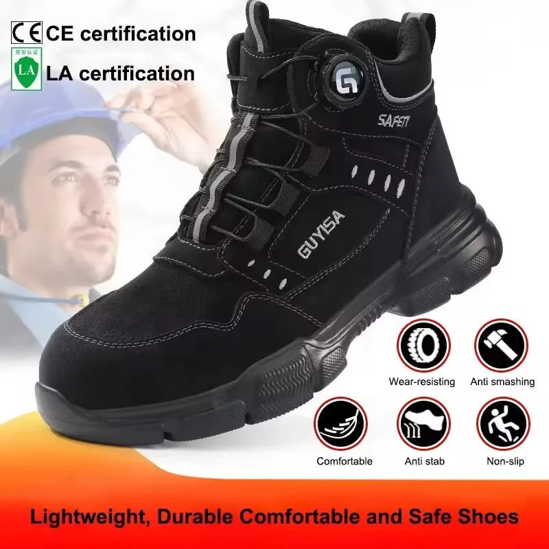 Sicherheitsstiefel Beige mit Drehverschluss, rutschfeste Arbeitsschuhe mit Zehenschutz und durchtrittshemmender Sohle
