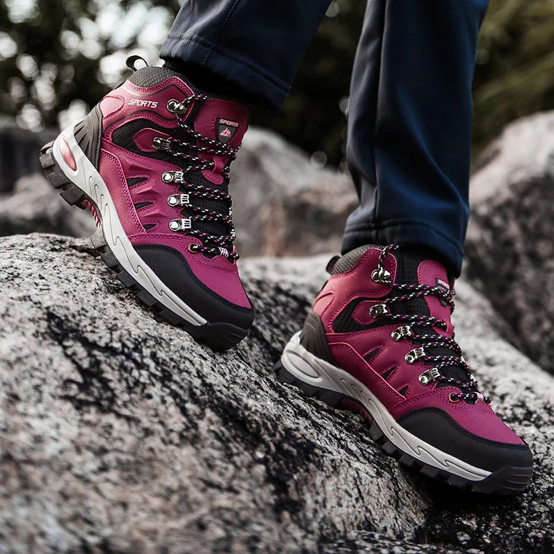 Damen Wanderschuhe Schwarz Olivgelb rutschfest knöchelhoch Outdoor Profilsohle