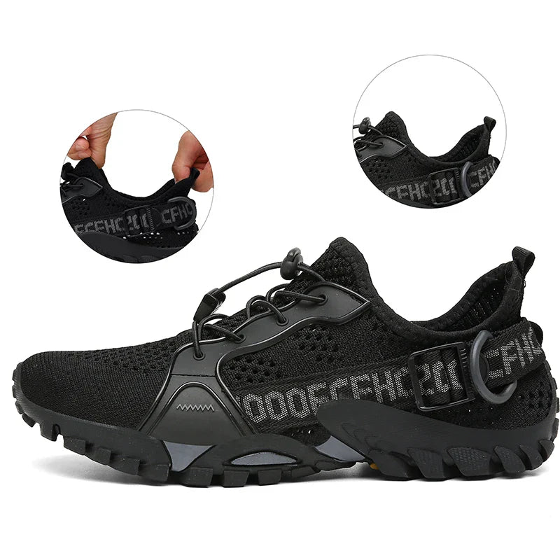 Damen Outdoorschuhe schwarz oliv mit Profilsohle und Schnellschnürung