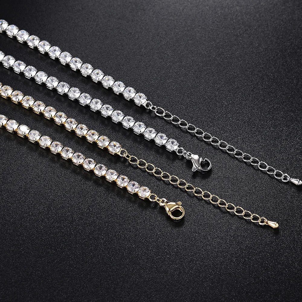 Damen Choker Kette Tennis Chain mit Cubic-Zirkonia Steinen Iced-Out Look Kurze Halskette Hip-Hop Schmuck