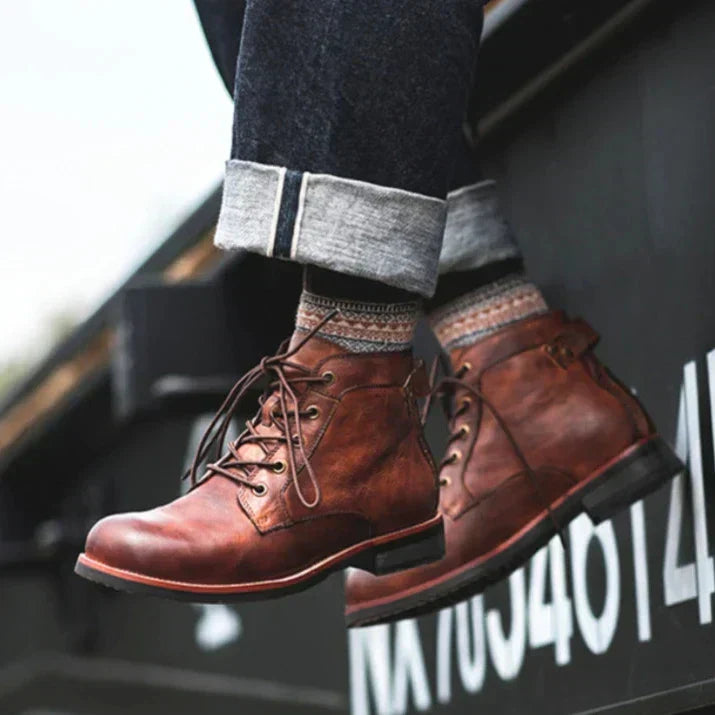 Herren Stiefel hoch PU Leder rutschfest gepolstert Knöchelstütze robust Alltag Outdoor