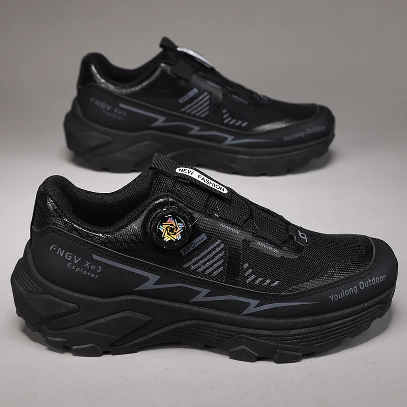 Herren Outdoor Wanderschuhe mit Drehverschluss, atmungsaktive Mesh Trekking Schuhe, rutschfest, Trail Schuhe, Bergsteigen