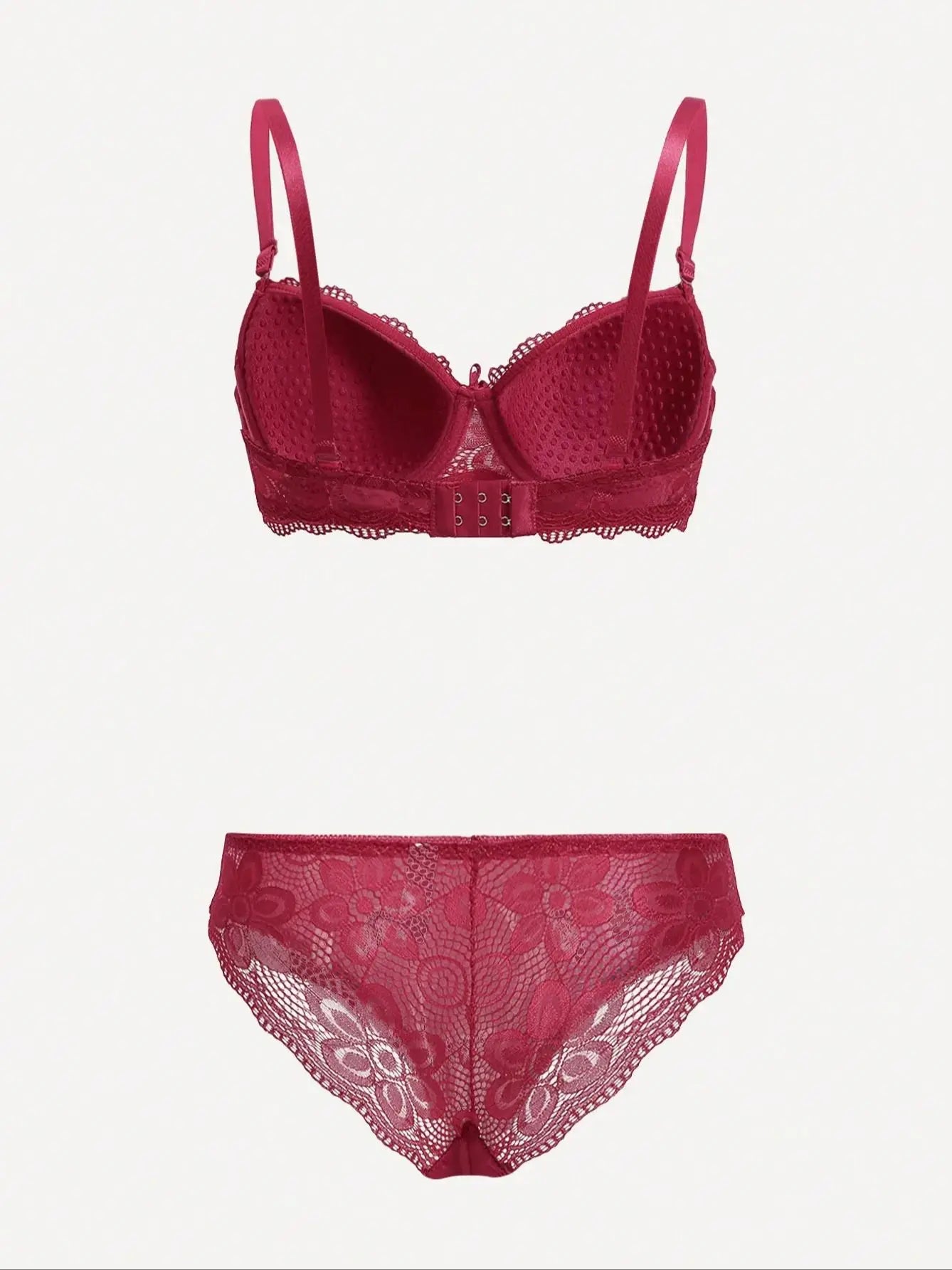 Damen Push-up Dessous Set Rot Spitzen BH mit Bügel und Slip