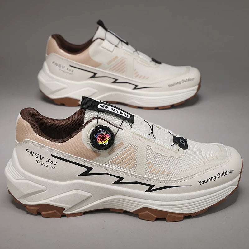 Herren Outdoor Wanderschuhe mit Drehverschluss, atmungsaktive Mesh Trekking Schuhe, rutschfest, Trail Schuhe, Bergsteigen