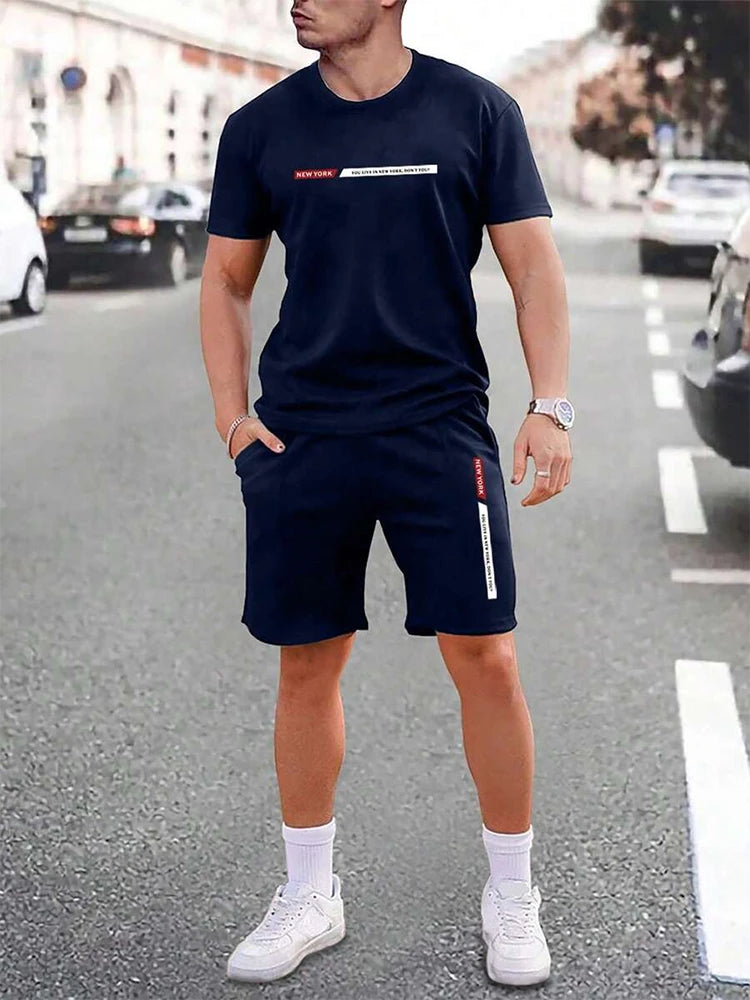 Herren T-Shirt Set Türkis mit Shorts Freizeit Zweiteiler Kurzarm Sommer Outfit