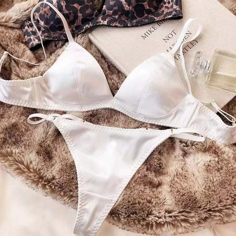 Damen Dessous Set Rosa glänzend nahtlos verstellbar zweiteilig BH Slip