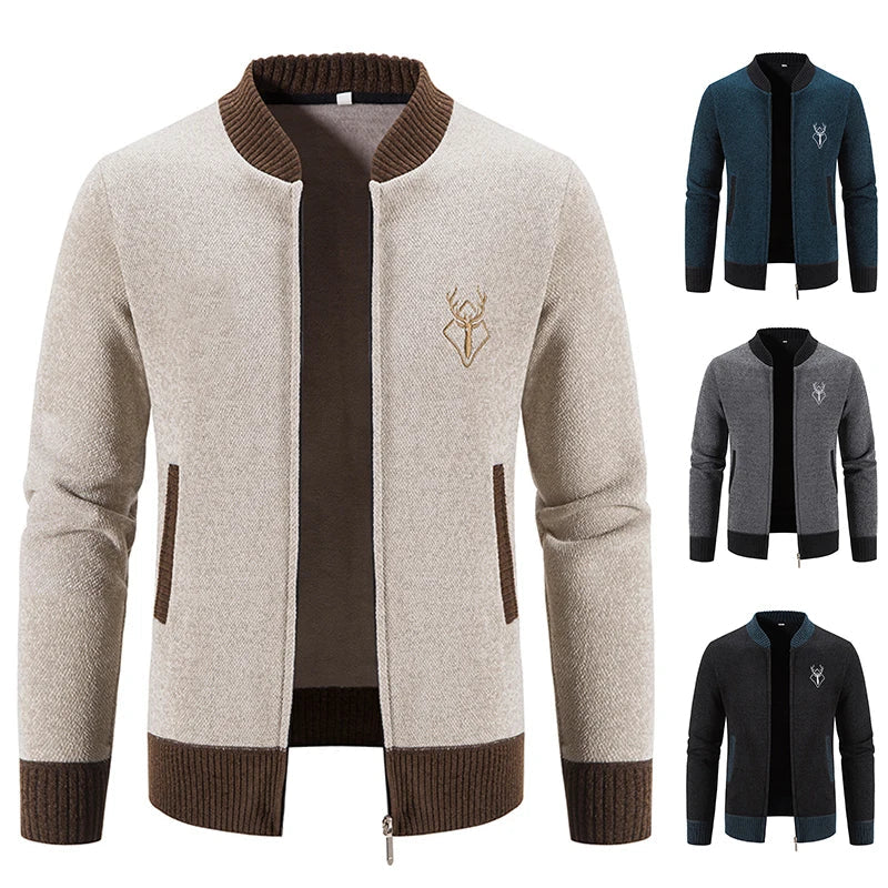 Herren Strickjacke Regular Fit Reißverschluss Strick Warm Leicht Casual Elegant Übergang Alltag