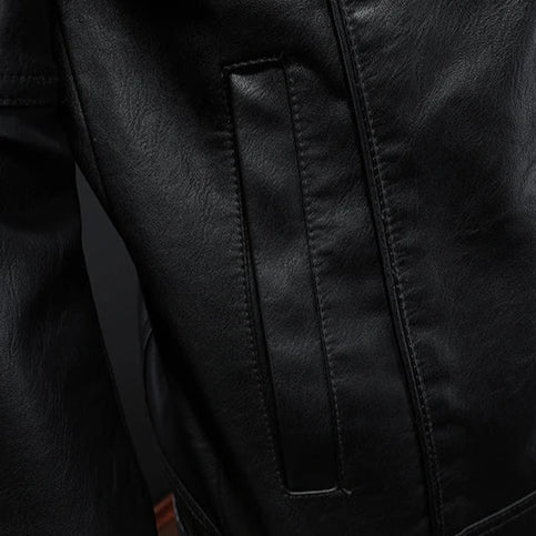 Herren Lederjacke Slim Fit Kunstleder Schlanke Passform Reverskragen Knopfleiste Brusttaschen Casual Urban Style