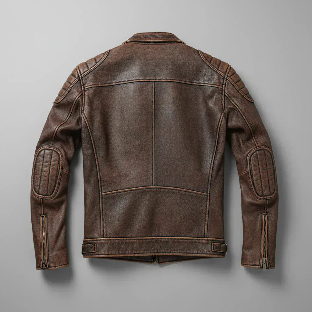 Herren Lederjacke Rindsleder Vintage Look moderne Passform Reißverschlusstaschen