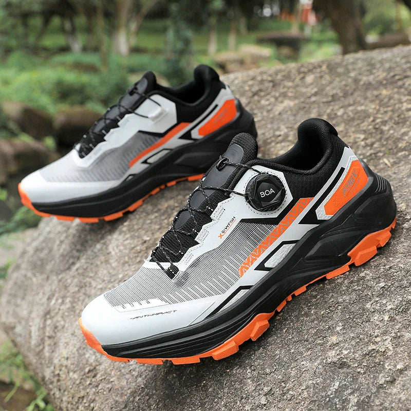 Trailrunning Schuhe Weiß Blau mit Drehverschluss rutschfest Outdoor Wanderschuhe Geländelaufschuhe
