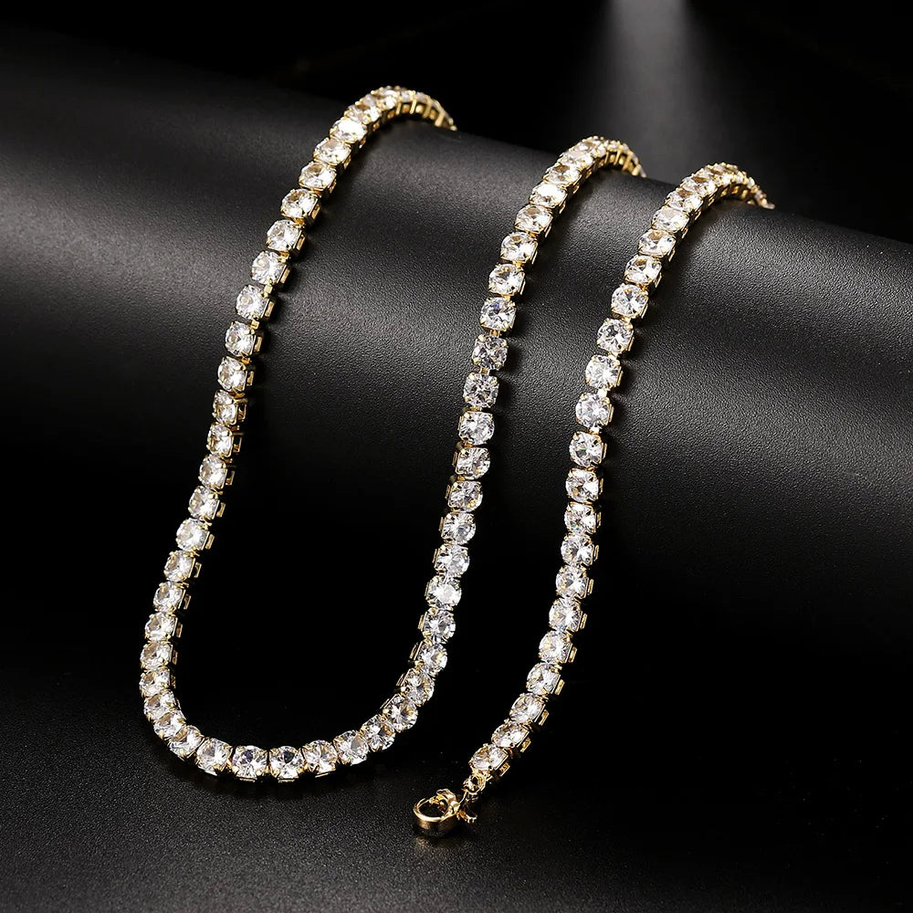 Damen Choker Kette Tennis Chain mit Cubic-Zirkonia Steinen Iced-Out Look Kurze Halskette Hip-Hop Schmuck