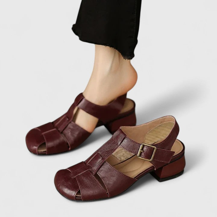 Damen Blockabsatz Schnalle Riemen Slip Sandalen einfach bequem