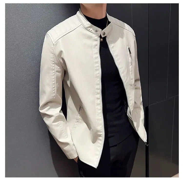 Herren Lederjacke Schwarz Slim Fit Elegant Klassisch Reißverschluss