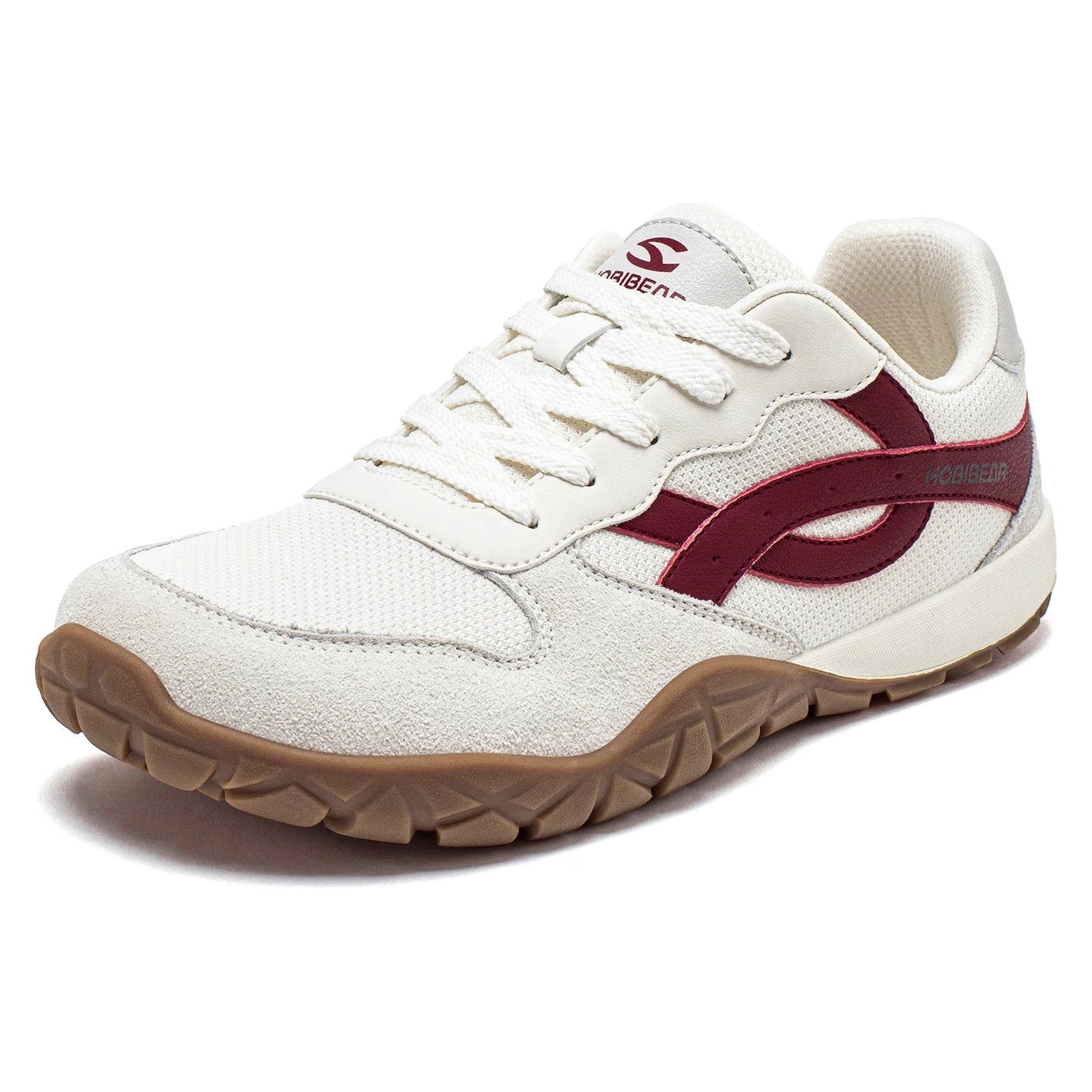 Damen Sneaker Weiß Bordeaux Freizeitschuhe mit Profilsohle und Schnürung