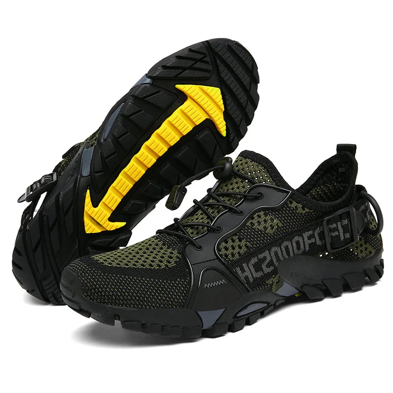 Damen Outdoorschuhe schwarz oliv mit Profilsohle und Schnellschnürung