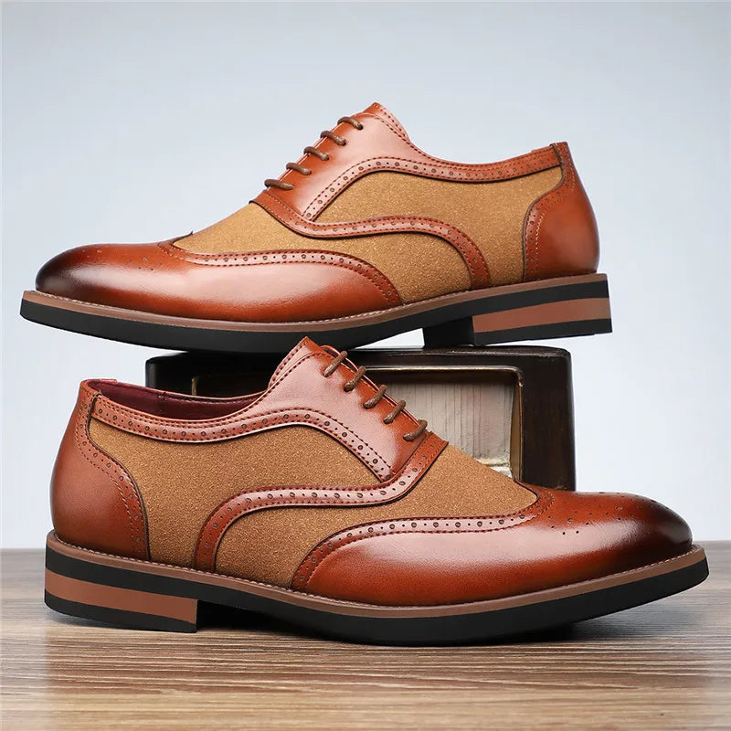 Herren Oxford Schuhe zweifarbig Brogue Schnürschuhe elegant Business rutschfest gepolstert Alltag