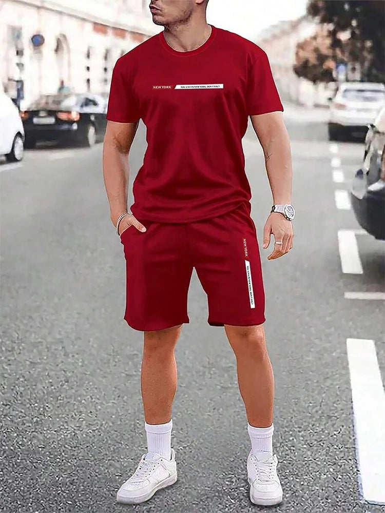 Herren T-Shirt Set Türkis mit Shorts Freizeit Zweiteiler Kurzarm Sommer Outfit