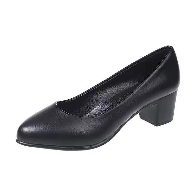 Damen Pumps Schwarz Echtleder Slip-On formelle Schuhe niedriger mittlerer Absatz bequem