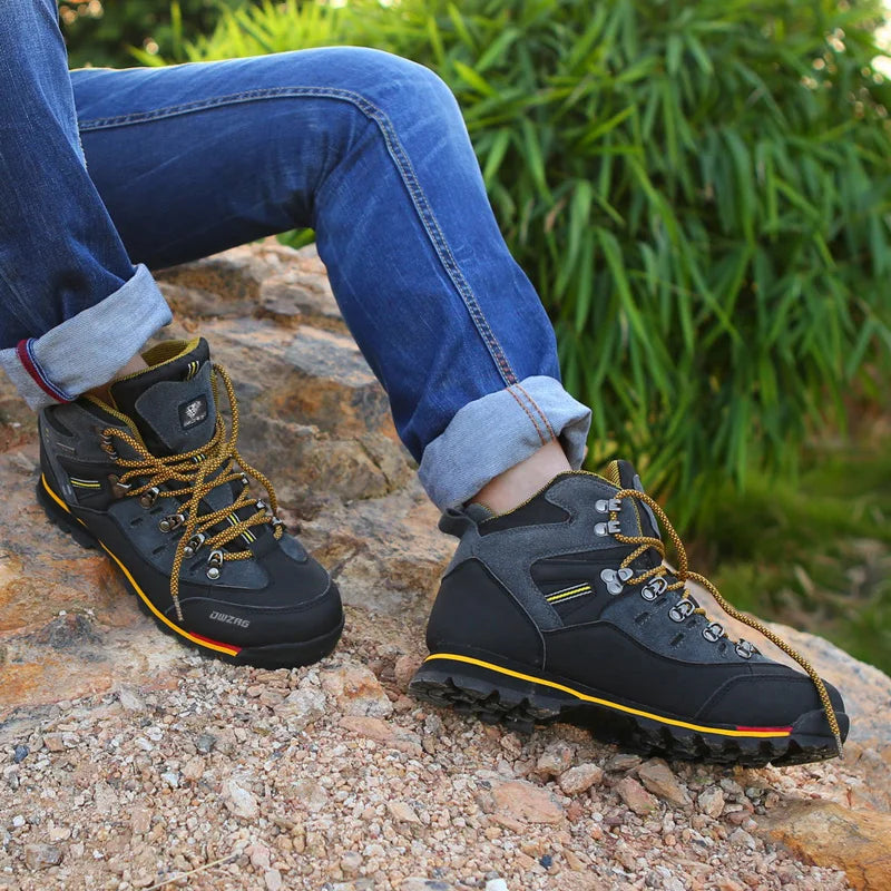 Herren Schwarz Dunkelgrau knöchelhoch rutschfeste Profilsohle Outdoor Wanderschuhe Schnürstiefel