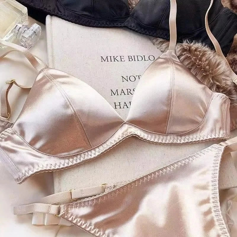 Damen Dessous Set Rosa glänzend nahtlos verstellbar zweiteilig BH Slip