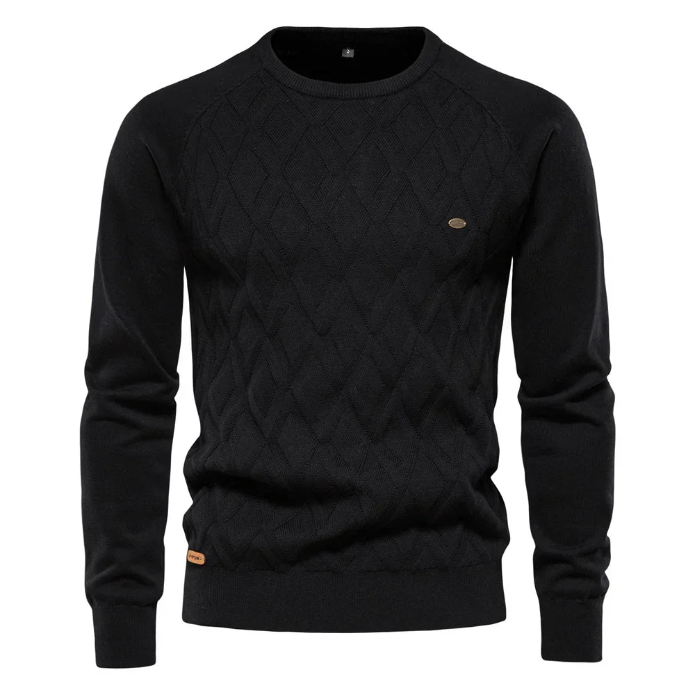Herren Strickpullover Karo Rundhals Slim Fit elastisch bequem atmungsaktiv