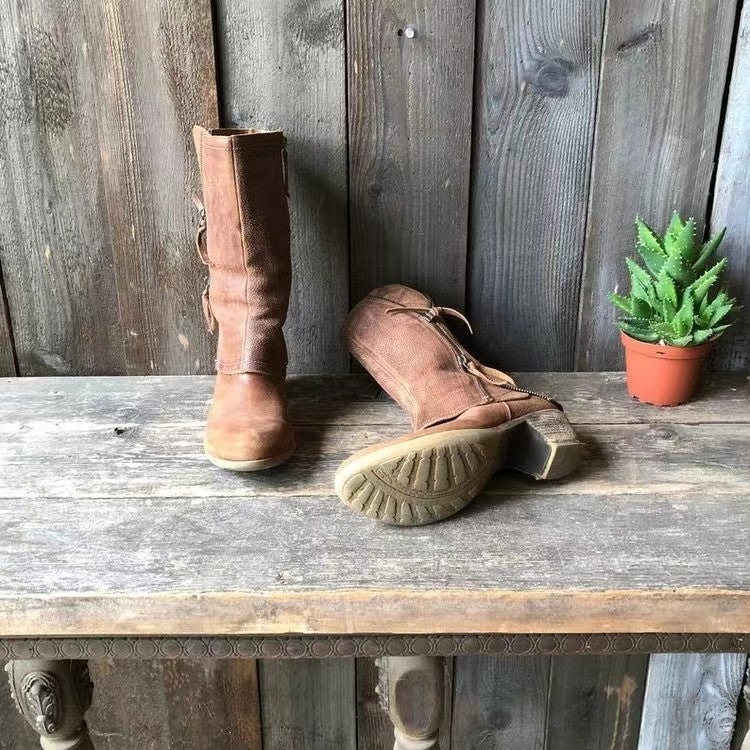 Damen Lederstiefel Reißverschluss rutschfest langlebig bequem vielseitig