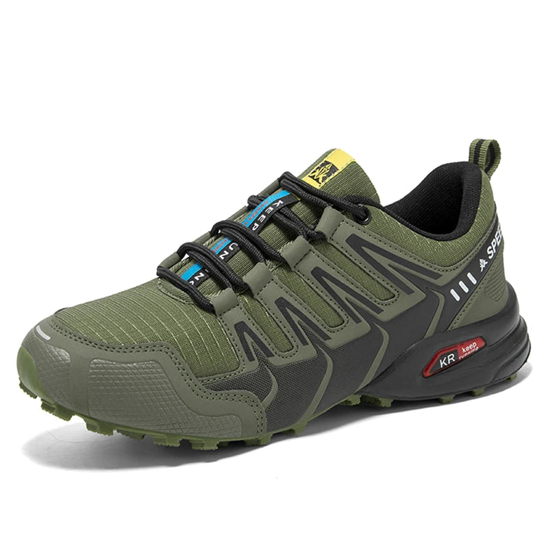 Herren Outdoor Schuhe Grün rutschfeste Sneaker mit Profilsohle und Schnellschnürung
