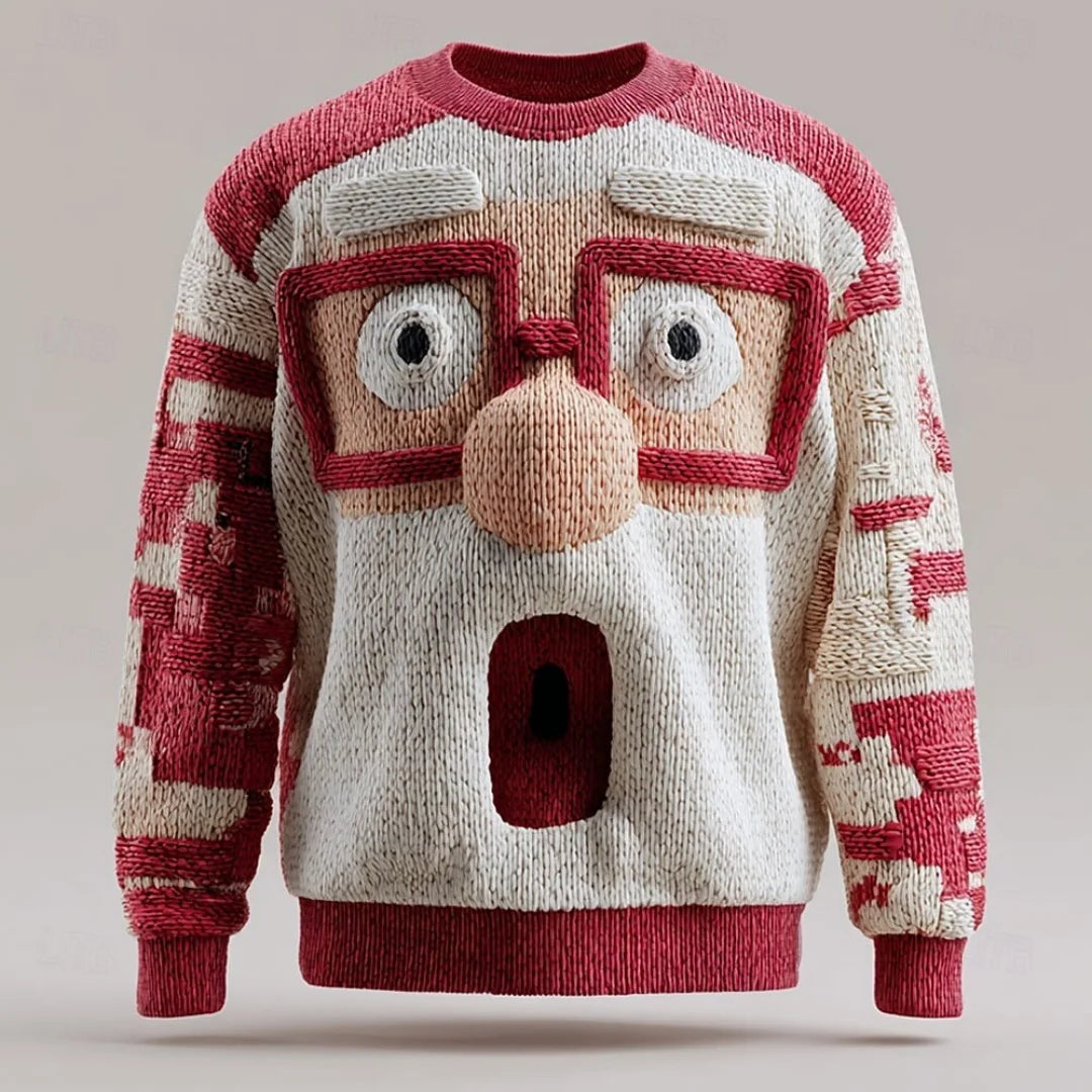 Herren Weihnachtspullover Rundhals Weihnachtsmann Muster stricken Langarm warm