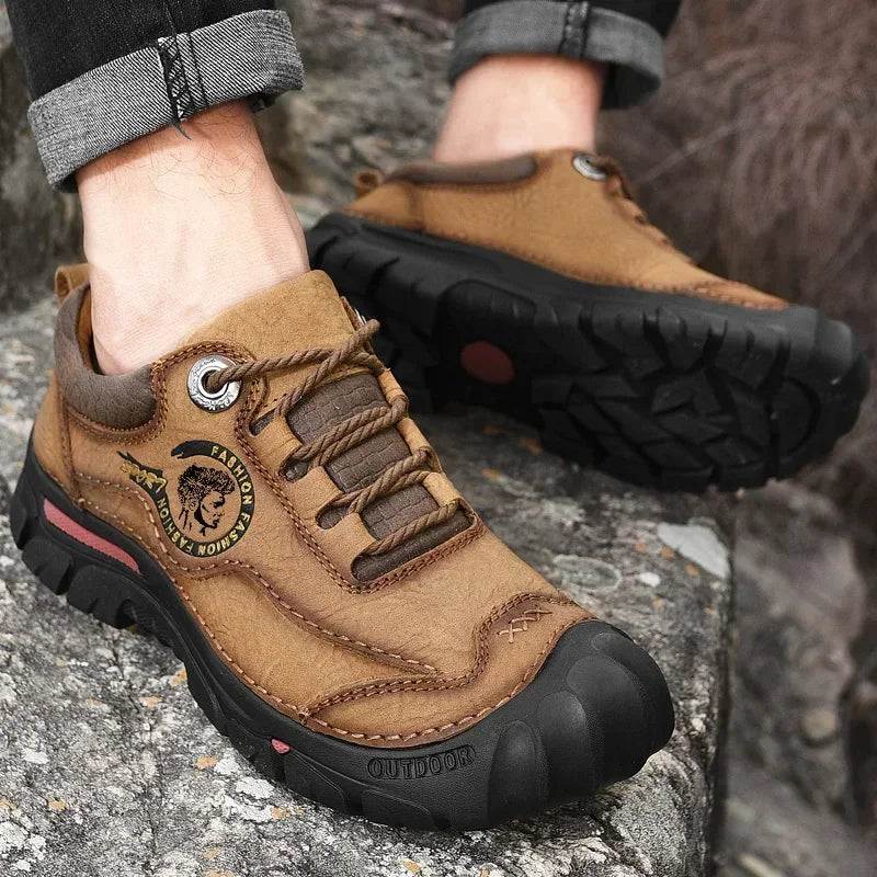 Herren Outdoor Halbschuhe Braun rutschfest stoßdämpfend Schnürschuhe mit Profilsohle