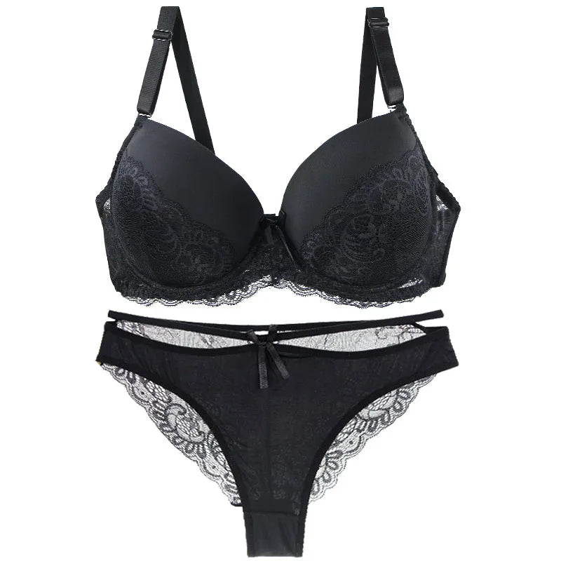 Damen Dessous Set Lila Push-up BH mit Spitze und Bügel inklusive Slip Unterwäsche mit formender Passform
