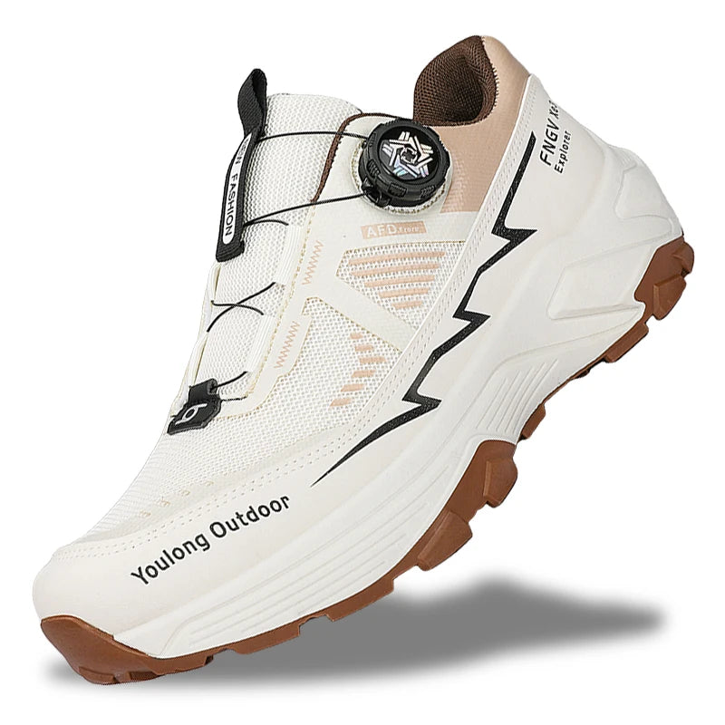 Herren Outdoor Wanderschuhe mit Drehverschluss, atmungsaktive Mesh Trekking Schuhe, rutschfest, Trail Schuhe, Bergsteigen