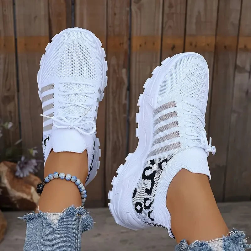 Damen Freizeitsneaker Leopardenmuster Leicht Atmungsaktiv Bequeme Alltagsschuhe
