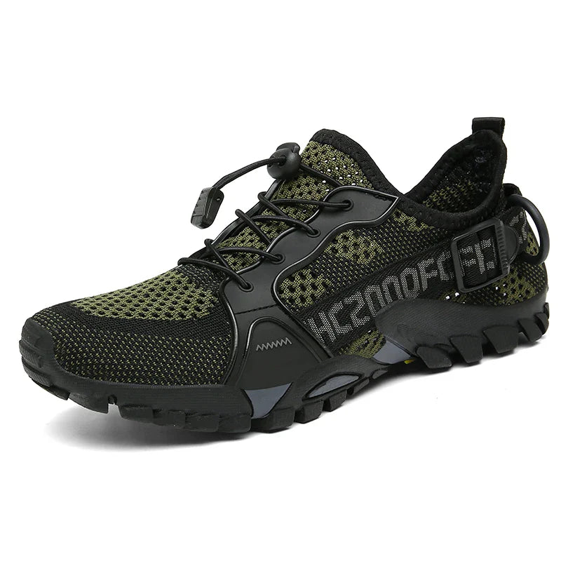 Damen Outdoorschuhe schwarz oliv mit Profilsohle und Schnellschnürung