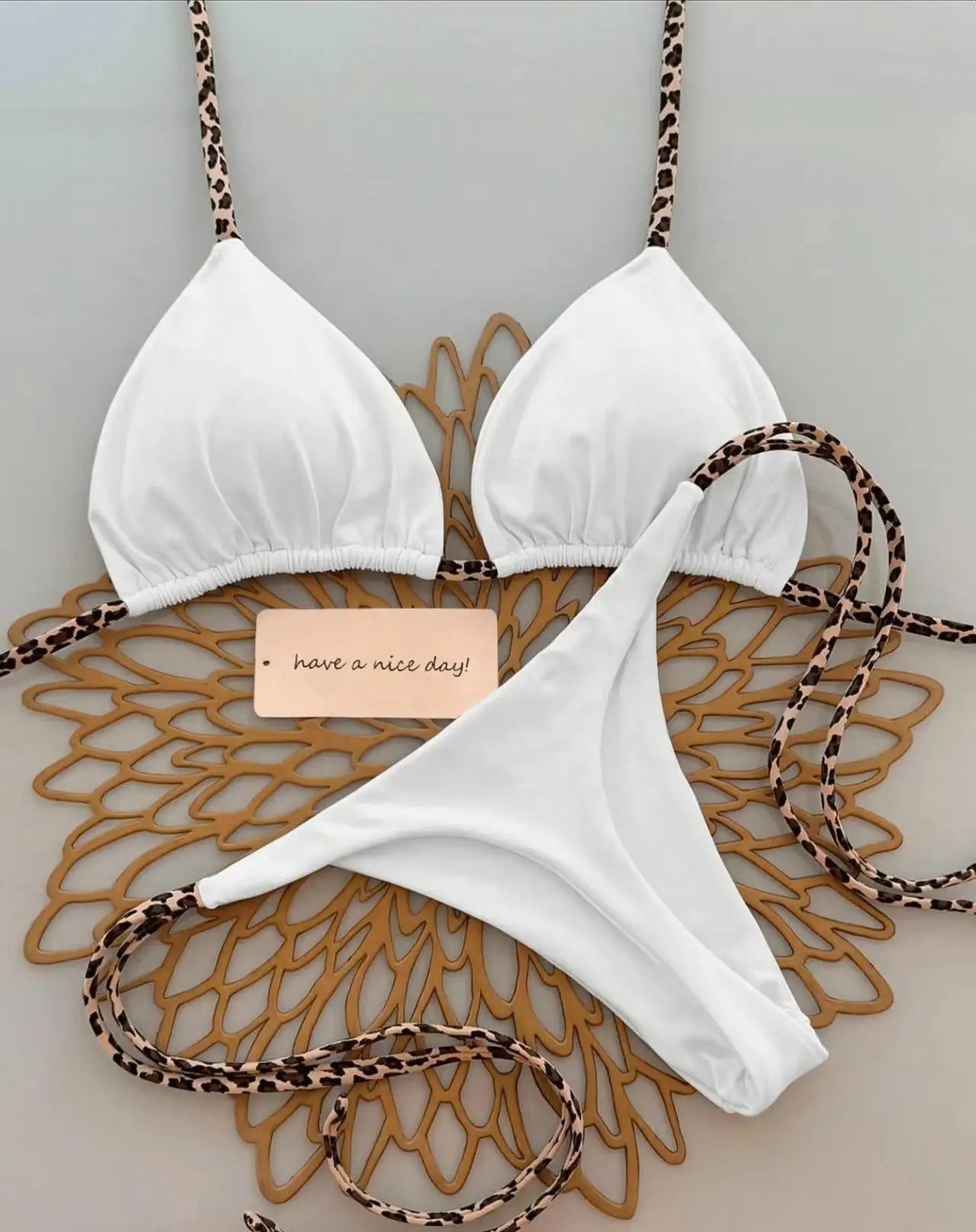 Damen Bikini-Set Leopardenmuster Tanga Bademode Strand Badeanzug