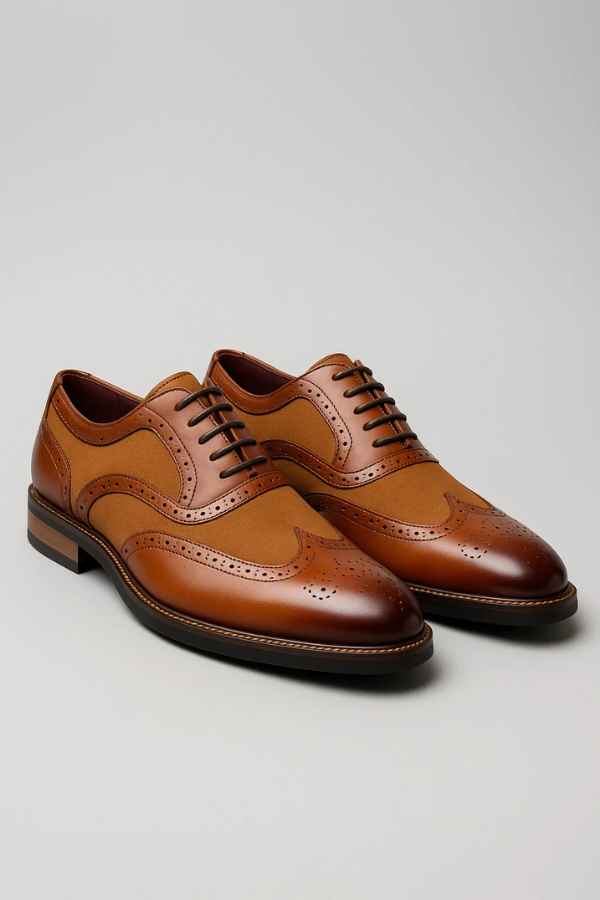Herren Oxford Schuhe zweifarbig Brogue Schnürschuhe elegant Business rutschfest gepolstert Alltag