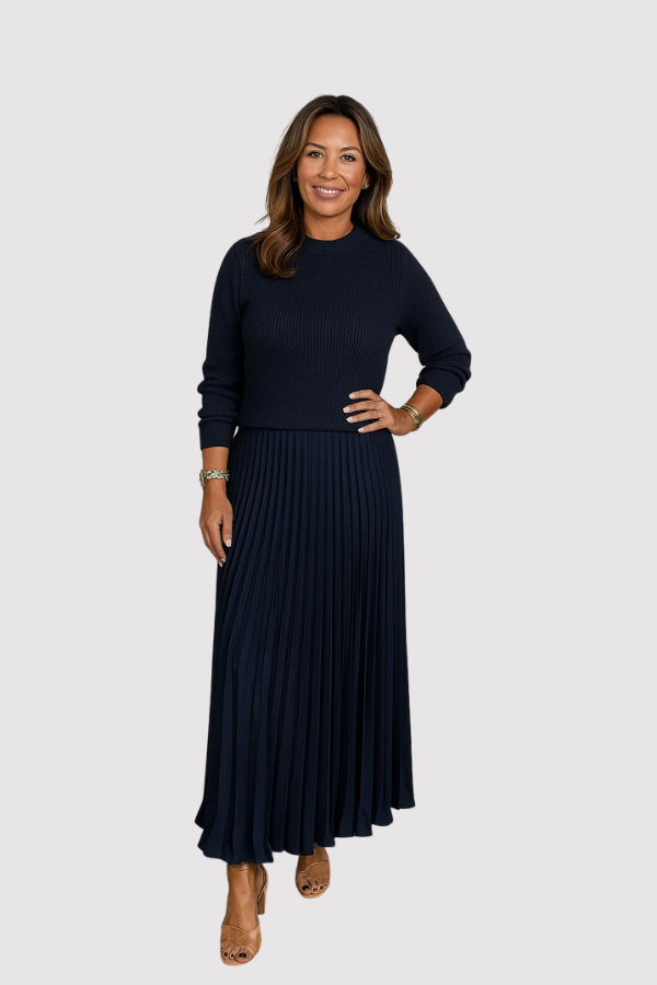 Damen Plisseekleid elastischer Bund fließend feminin Passform vielseitig elegant