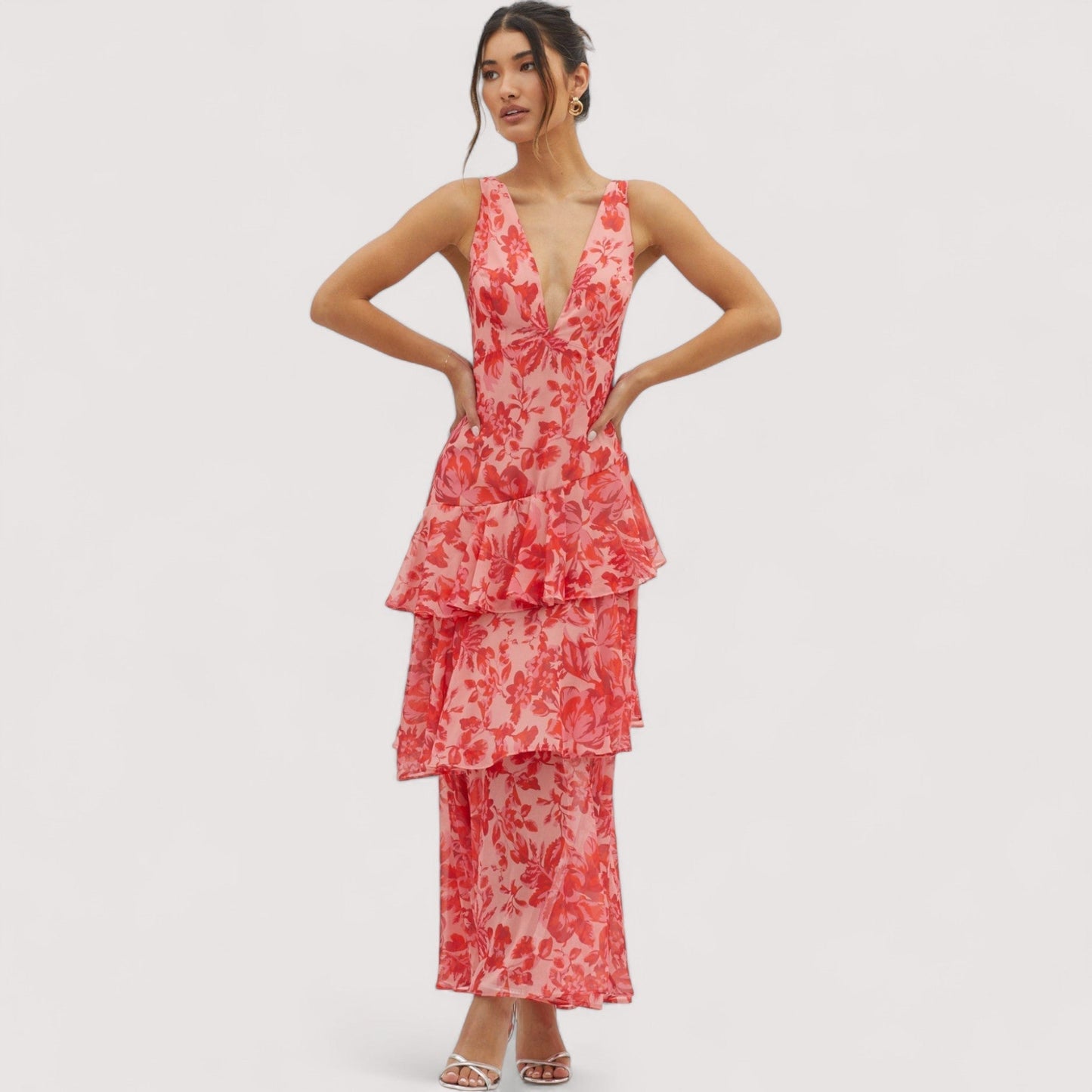 Damen Kleid offener Rücken Rüschen gestuft locker Passform sommerlich leicht