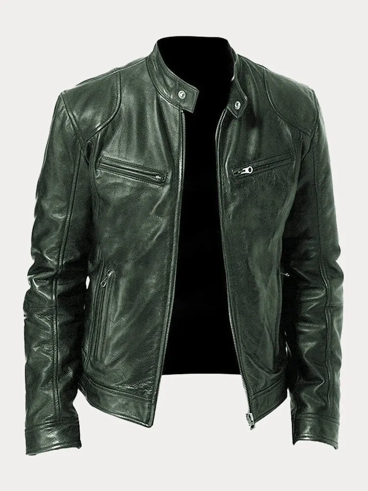 Herren Lederjacke Schwarz Slim Fit Klassisch Reißverschluss Modern