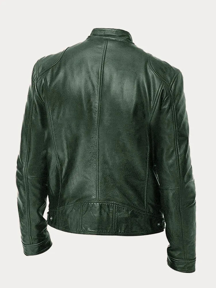 Herren Lederjacke Schwarz Slim Fit Klassisch Reißverschluss Modern