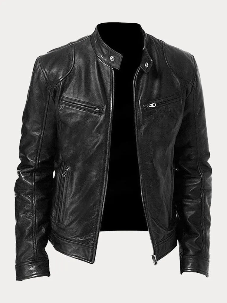 Herren Lederjacke Schwarz Slim Fit Klassisch Reißverschluss Modern