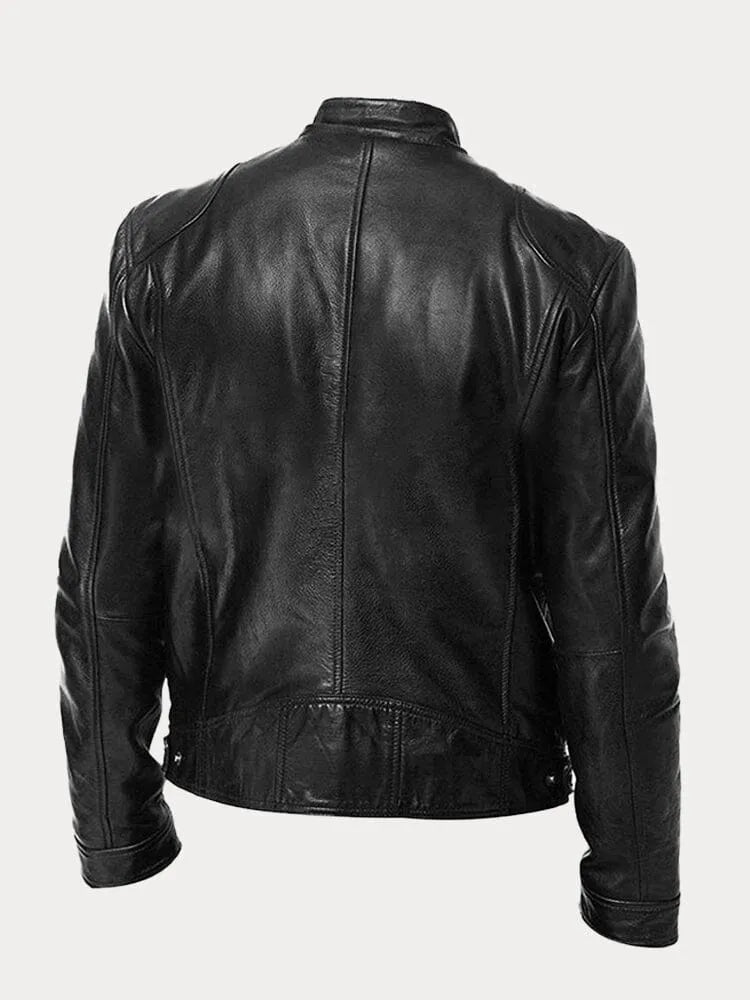 Herren Lederjacke Schwarz Slim Fit Klassisch Reißverschluss Modern
