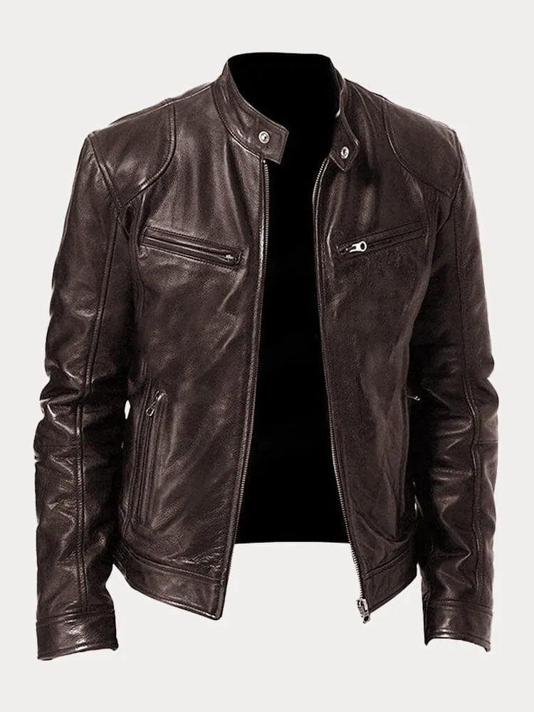 Herren Lederjacke Schwarz Slim Fit Klassisch Reißverschluss Modern