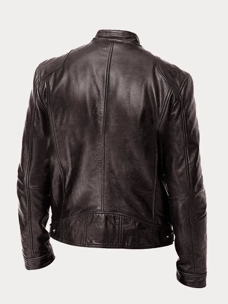 Herren Lederjacke Schwarz Slim Fit Klassisch Reißverschluss Modern