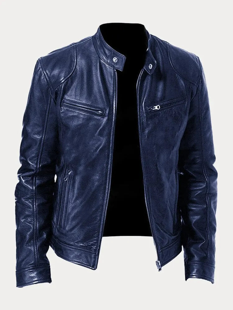 Herren Lederjacke Schwarz Slim Fit Klassisch Reißverschluss Modern