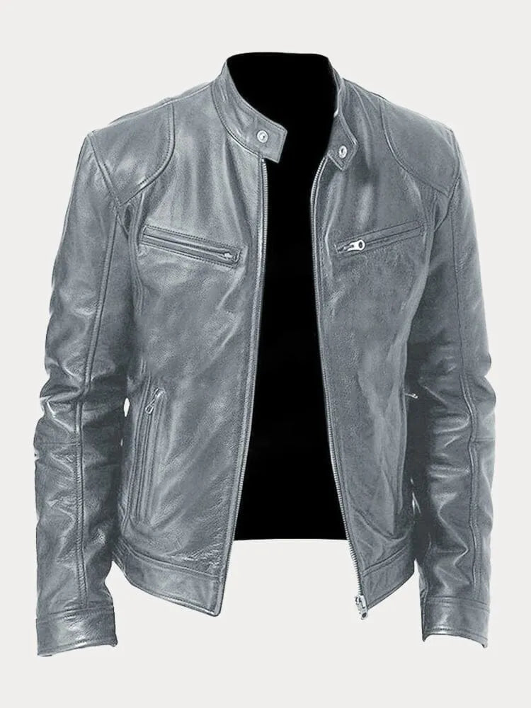 Herren Lederjacke Schwarz Slim Fit Klassisch Reißverschluss Modern
