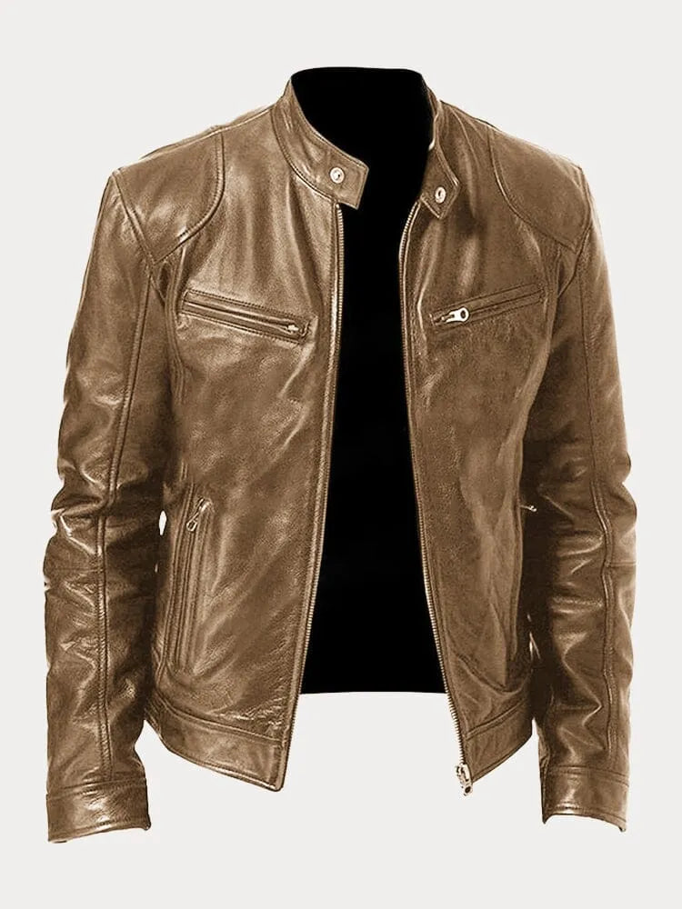 Herren Lederjacke Schwarz Slim Fit Klassisch Reißverschluss Modern