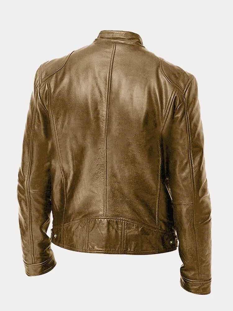 Herren Lederjacke Schwarz Slim Fit Klassisch Reißverschluss Modern