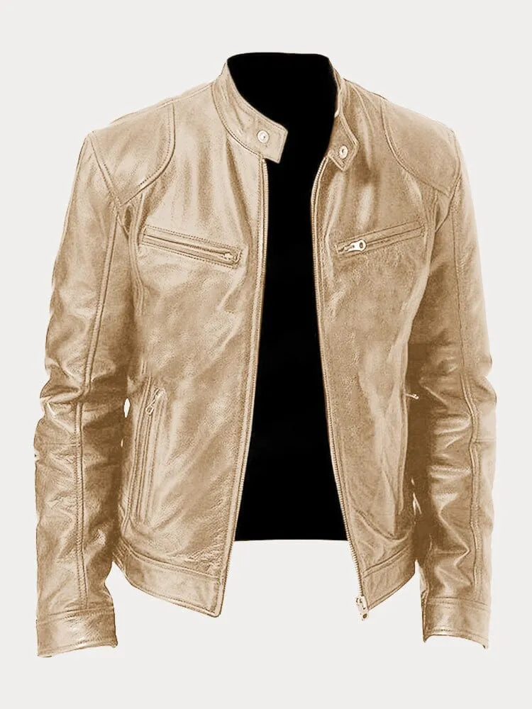 Herren Lederjacke Schwarz Slim Fit Klassisch Reißverschluss Modern
